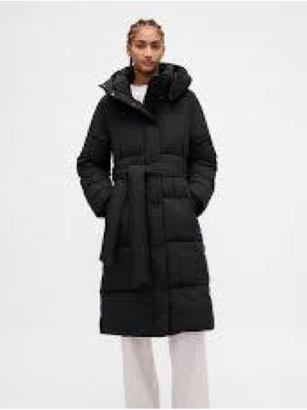 NWT! GAP Black Long Hooded Water Resistant Belted Puffer Coat Size Small